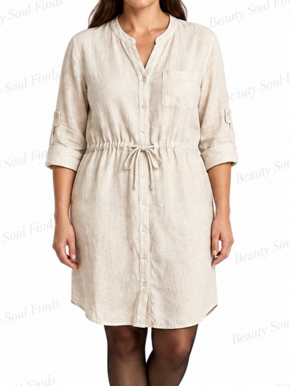 Threads Saks Fifth Avenue Ivory 100% Linen Button Front Shirt Dress Size Large
